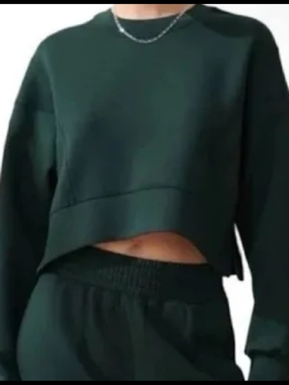 YPB Cropped Dark Green Crewneck Sweatshirt - Women